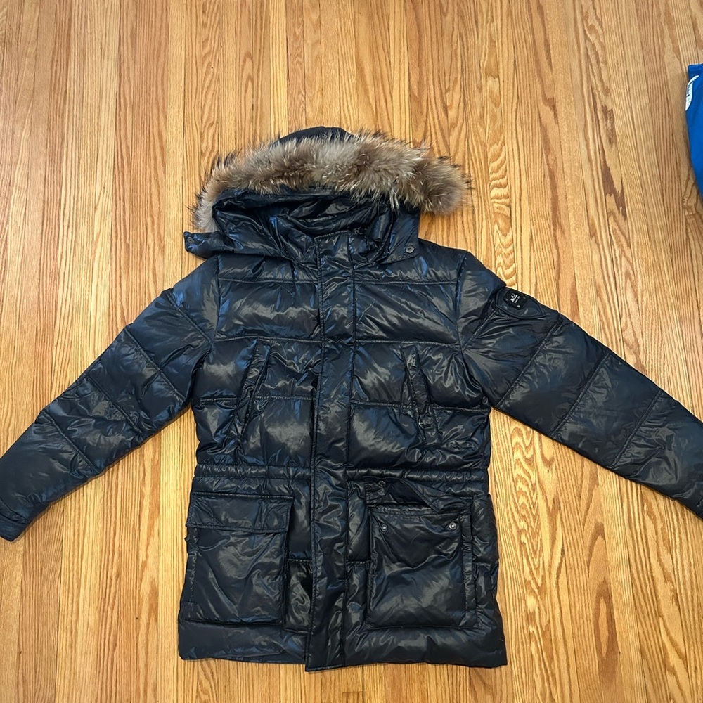 Add jacket with fur lined hood. Never worn, perfect condition.
